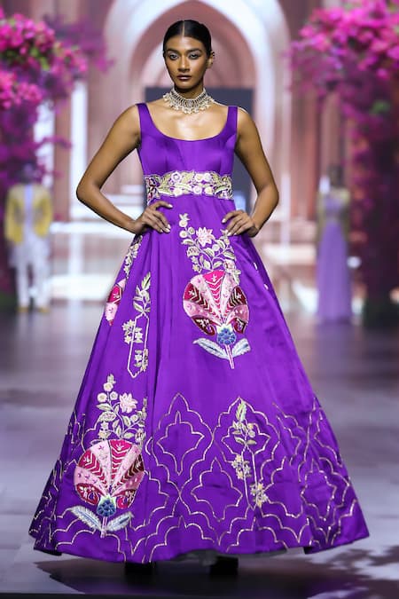 Shop Vikabyarvindampula Purple Cotton, Linen Embroidery, Beads Scoop Neck Hand Gown Online at Aza Fashions Shop_Vikabyarvindampula_Purple Cotton, Linen Embroidery, Beads Scoop Neck Hand Gown _Online_at_Aza_Fashions