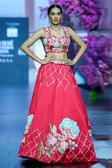 VikaByArvindAmpula Flower Vine Embroidered Lehenga With Blouse 