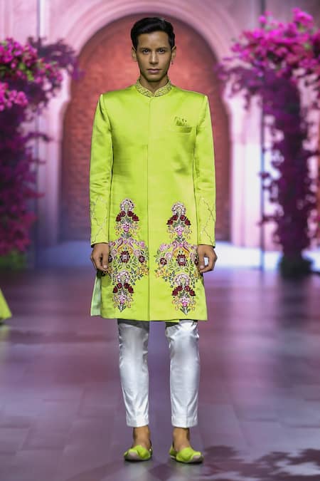 VikaByArvindAmpula Flower Bouquet Embroidered Sherwani With Pant 