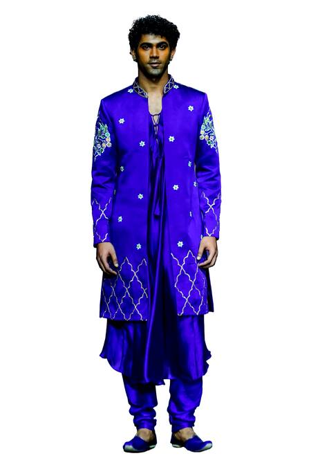 Buy Vikabyarvindampula Purple Chanderi, Linen, Cotton, Satin Quatrefoil Sherwani Churidar Set Online at Aza Fashions Buy_Vikabyarvindampula_Purple Chanderi, Linen, Cotton, Satin Quatrefoil Sherwani Churidar Set _Online_at_Aza_Fashions