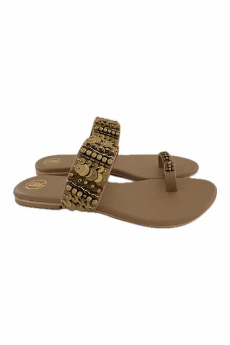 Buy_Preet Kaur_Brown Bohemian Embellished Thumb Flats _Online_at_Aza_Fashions