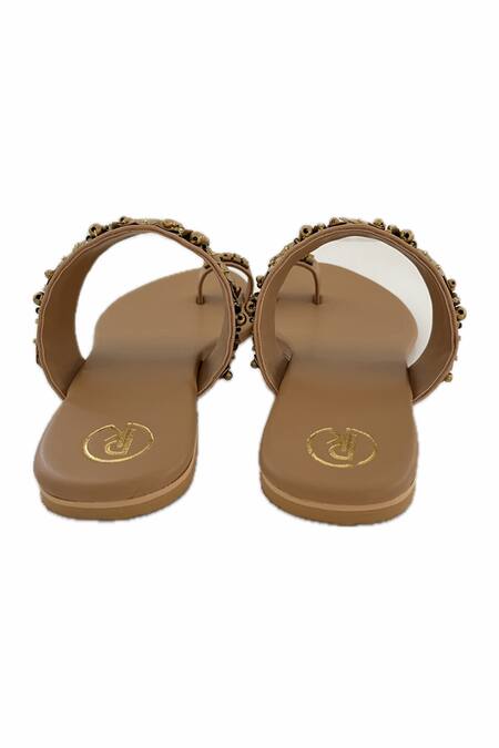 Shop_Preet Kaur_Brown Bohemian Embellished Thumb Flats _Online_at_Aza_Fashions