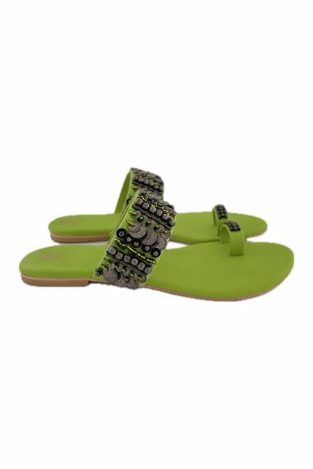 Buy Preet Kaur Green Bohemian Coins Embellished Thumb Flats Online at Aza Fashions Buy_Preet Kaur_Green Bohemian Coins Embellished Thumb Flats _Online_at_Aza_Fashions