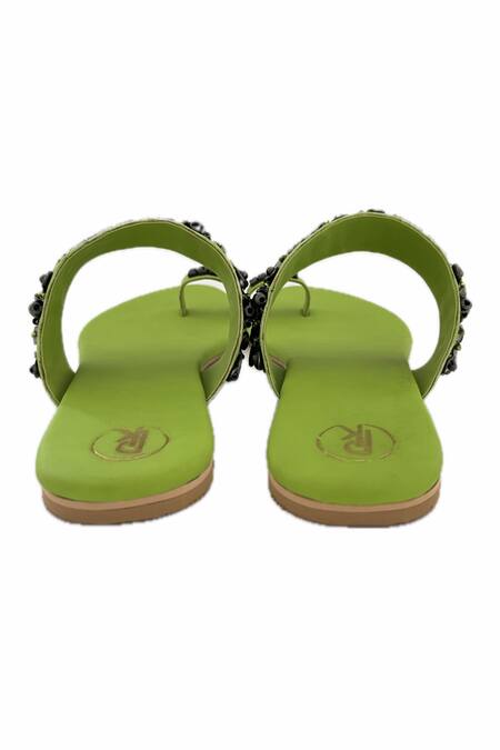 Shop Preet Kaur Green Bohemian Coins Embellished Thumb Flats Online at Aza Fashions Shop_Preet Kaur_Green Bohemian Coins Embellished Thumb Flats _Online_at_Aza_Fashions