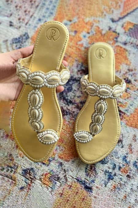 PREET KAUR Cowrie Embroidered Kolhapuri Flats 