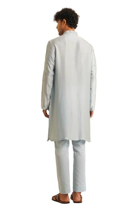 Shop Shreyansh Designs Blue Chanderi Silk Embroidery Nishk Floral Thread Kurta Set Online at Aza Fashions Shop_Shreyansh Designs_Blue Chanderi Silk Embroidery Nishk Floral Thread Kurta Set _Online_at_Aza_Fashions