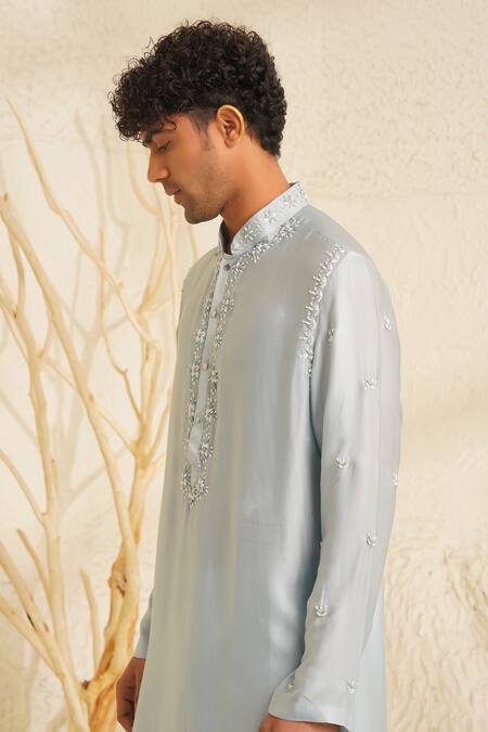 Buy Shreyansh Designs Blue Chanderi Silk Embroidery Nishk Floral Thread Kurta Set Buy_Shreyansh Designs_Blue Chanderi Silk Embroidery Nishk Floral Thread Kurta Set