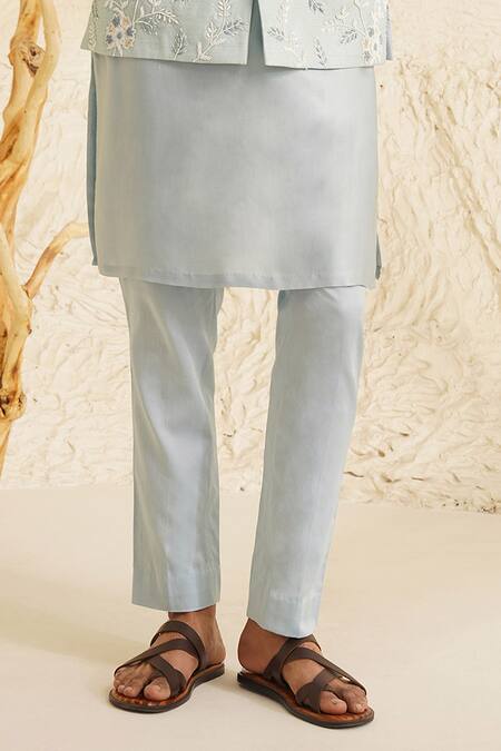 Shop Shreyansh Designs Blue Dupion Silk Embroidery Thread Powder Bundi And Kurta Set Online at Aza Fashions Shop_Shreyansh Designs_Blue Dupion Silk Embroidery Thread Powder Bundi And Kurta Set _Online_at_Aza_Fashions