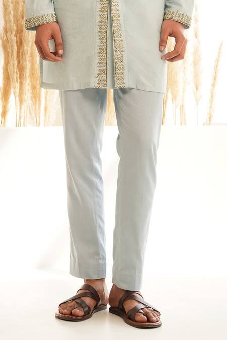 Buy Shreyansh Designs Blue Chanderi Silk Cut Work Tarsh Placket Embroidered Kurta Set Online at Aza Fashions Buy_Shreyansh Designs_Blue Chanderi Silk Cut Work Tarsh Placket Embroidered Kurta Set _Online_at_Aza_Fashions