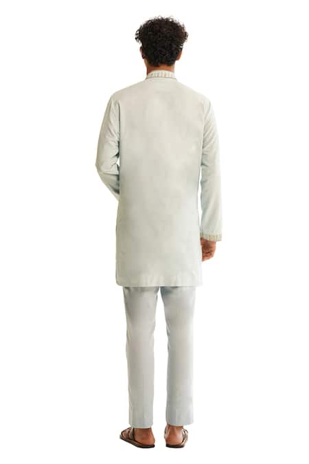 Shreyansh Designs Blue Chanderi Silk Cut Work Tarsh Placket Embroidered Kurta Set at Aza Fashions Shreyansh Designs_Blue Chanderi Silk Cut Work Tarsh Placket Embroidered Kurta Set _at_Aza_Fashions