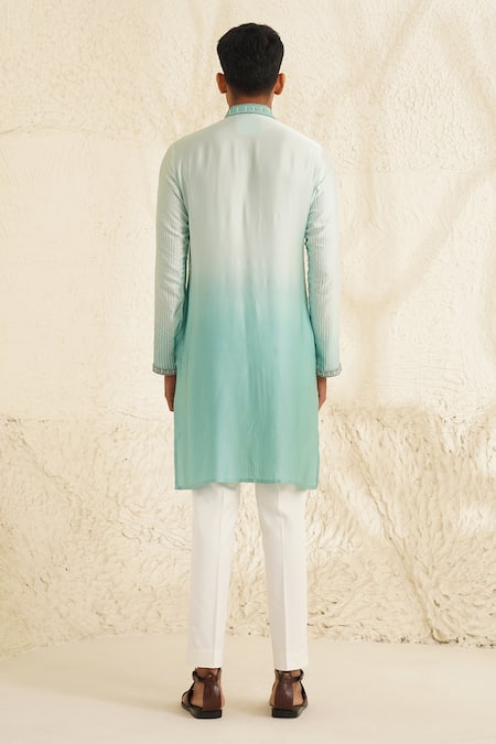 Shop Shreyansh Designs Blue Chanderi Silk Cut Work, Beads Nailabh Thread Embroidered Kurta Set at Aza Fashions Shop_Shreyansh Designs_Blue Chanderi Silk Cut Work, Beads Nailabh Thread Embroidered Kurta Set _at_Aza_Fashions