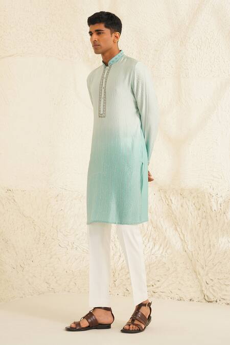 Shop Shreyansh Designs Blue Chanderi Silk Cut Work, Beads Nailabh Thread Embroidered Kurta Set Online at Aza Fashions Shop_Shreyansh Designs_Blue Chanderi Silk Cut Work, Beads Nailabh Thread Embroidered Kurta Set _Online_at_Aza_Fashions