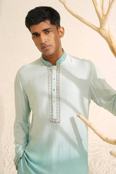 Buy Shreyansh Designs Blue Chanderi Silk Cut Work, Beads Nailabh Thread Embroidered Kurta Set Buy_Shreyansh Designs_Blue Chanderi Silk Cut Work, Beads Nailabh Thread Embroidered Kurta Set