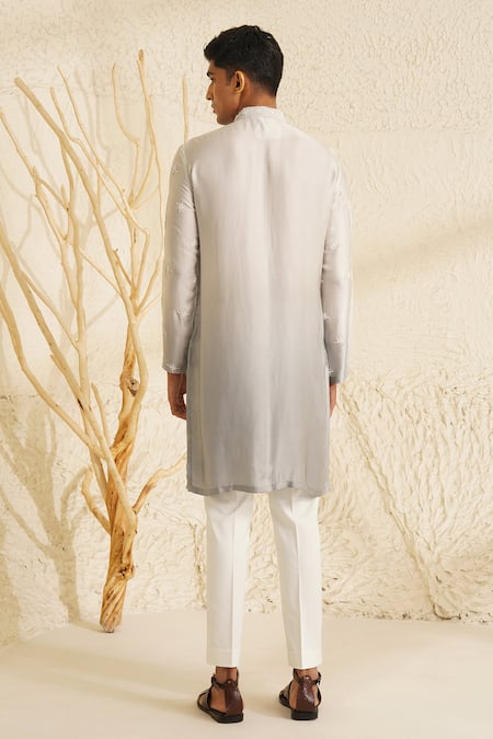 Shop Shreyansh Designs Grey Silk, Cotton Sequins, Beads Kanishk Placement Embroidered Kurta Set at Aza Fashions Shop_Shreyansh Designs_Grey Silk, Cotton Sequins, Beads Kanishk Placement Embroidered Kurta Set _at_Aza_Fashions