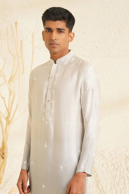 Buy Shreyansh Designs Grey Silk, Cotton Sequins, Beads Kanishk Placement Embroidered Kurta Set Buy_Shreyansh Designs_Grey Silk, Cotton Sequins, Beads Kanishk Placement Embroidered Kurta Set