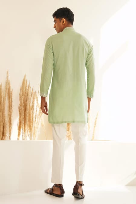 Shop Shreyansh Designs Green Silk, Cotton Sequins, Beads Vayuna Leaf Embroidered Kurta Set at Aza Fashions Shop_Shreyansh Designs_Green Silk, Cotton Sequins, Beads Vayuna Leaf Embroidered Kurta Set _at_Aza_Fashions
