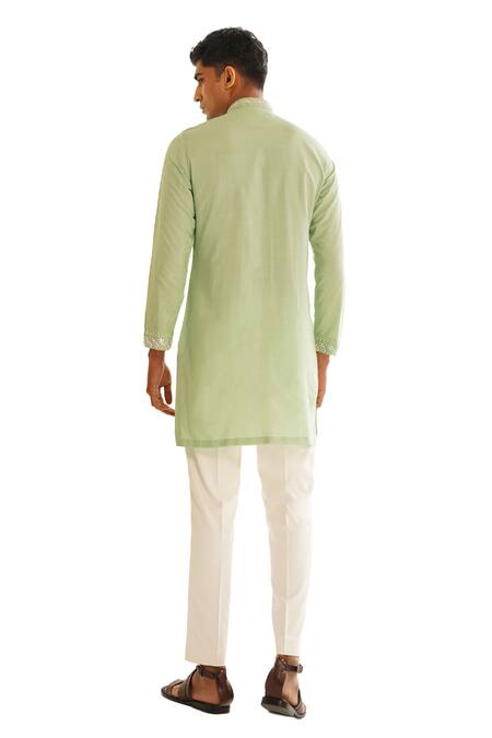 Shreyansh Designs Green Silk, Cotton Sequins, Beads Vayuna Leaf Embroidered Kurta Set Online at Aza Fashions Shreyansh Designs_Green Silk, Cotton Sequins, Beads Vayuna Leaf Embroidered Kurta Set _Online_at_Aza_Fashions