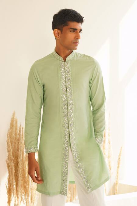 Buy Shreyansh Designs Green Silk, Cotton Sequins, Beads Vayuna Leaf Embroidered Kurta Set Online at Aza Fashions Buy_Shreyansh Designs_Green Silk, Cotton Sequins, Beads Vayuna Leaf Embroidered Kurta Set _Online_at_Aza_Fashions