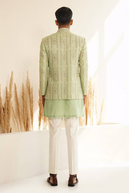 Buy Shreyansh Designs Green Silk, Cotton Sequins, Beads Vayuna Leaf Embroidered Kurta Set Buy_Shreyansh Designs_Green Silk, Cotton Sequins, Beads Vayuna Leaf Embroidered Kurta Set