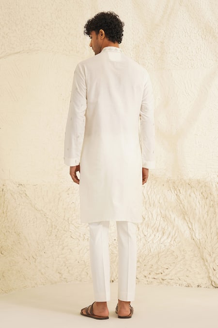 Shop Shreyansh Designs White Silk, Cotton Sequins, Beads Samyak Placket Embroidered Kurta Set at Aza Fashions Shop_Shreyansh Designs_White Silk, Cotton Sequins, Beads Samyak Placket Embroidered Kurta Set _at_Aza_Fashions