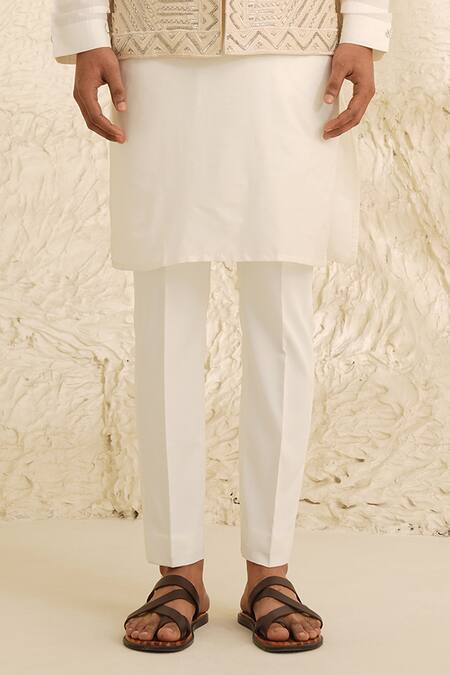 Shop Shreyansh Designs Off White Dupion Silk Embroidery Cutdana Chevron Bundi And Kurta Set Online at Aza Fashions Shop_Shreyansh Designs_Off White Dupion Silk Embroidery Cutdana Chevron Bundi And Kurta Set _Online_at_Aza_Fashions