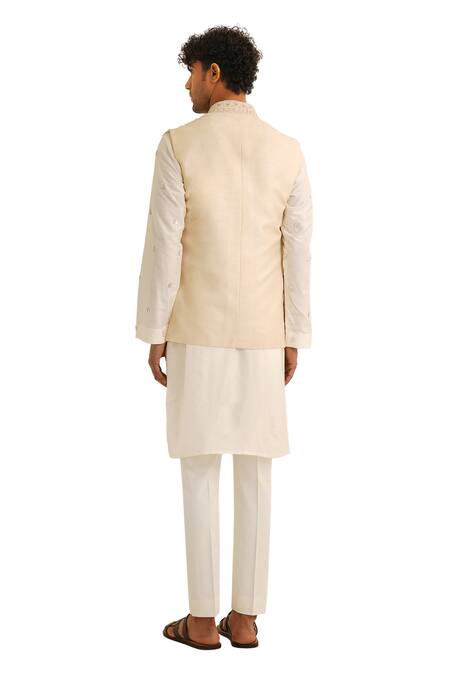 Buy Shreyansh Designs Off White Dupion Silk Embroidery Cutdana Chevron Bundi And Kurta Set Buy_Shreyansh Designs_Off White Dupion Silk Embroidery Cutdana Chevron Bundi And Kurta Set