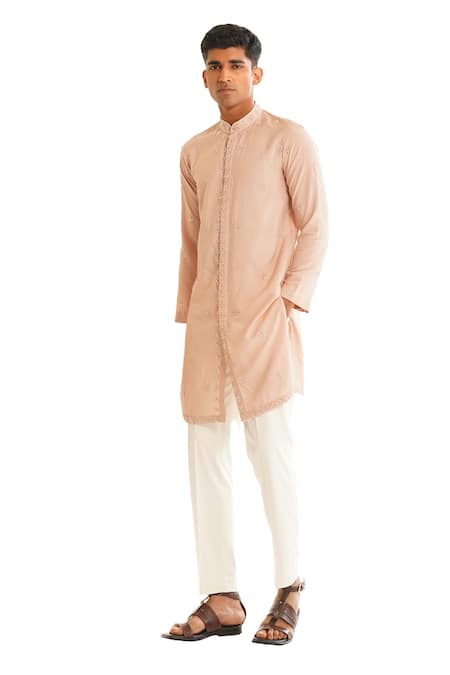 Shreyansh Designs Pink Silk, Cut Work, Aadiv Placement Embroidered Kurta Set at Aza Fashions Shreyansh Designs_Pink Silk, Cut Work, Aadiv Placement Embroidered Kurta Set _at_Aza_Fashions