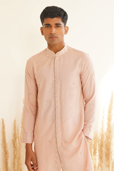 Buy Shreyansh Designs Pink Silk, Cut Work, Aadiv Placement Embroidered Kurta Set Buy_Shreyansh Designs_Pink Silk, Cut Work, Aadiv Placement Embroidered Kurta Set