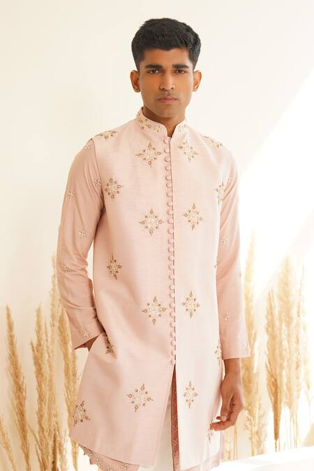 Buy Shreyansh Designs Pink Dupion Silk Embroidery Cutdana Geometric Bundi And Kurta Set Buy_Shreyansh Designs_Pink Dupion Silk Embroidery Cutdana Geometric Bundi And Kurta Set