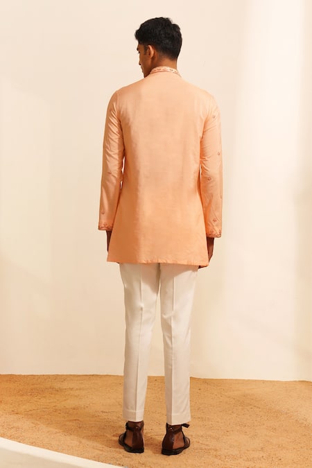Shop Shreyansh Designs Peach Chanderi Silk Embroidery Naarang Kurta Set at Aza Fashions Shop_Shreyansh Designs_Peach Chanderi Silk Embroidery Naarang Kurta Set _at_Aza_Fashions