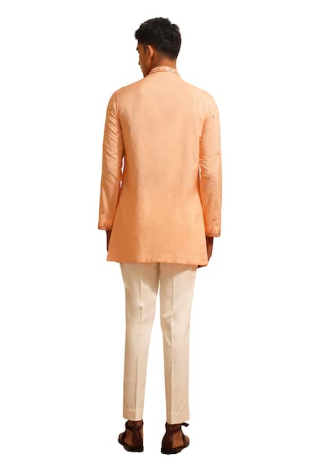 Shreyansh Designs Peach Chanderi Silk Embroidery Naarang Kurta Set Online at Aza Fashions Shreyansh Designs_Peach Chanderi Silk Embroidery Naarang Kurta Set _Online_at_Aza_Fashions