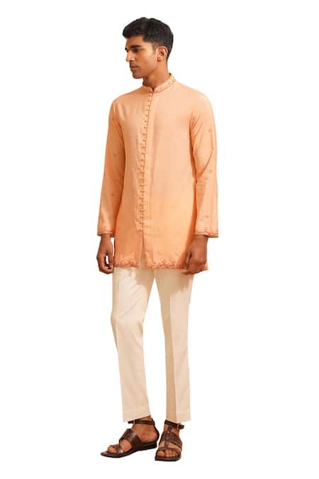 Shop Shreyansh Designs Peach Chanderi Silk Embroidery Naarang Kurta Set Online at Aza Fashions Shop_Shreyansh Designs_Peach Chanderi Silk Embroidery Naarang Kurta Set _Online_at_Aza_Fashions