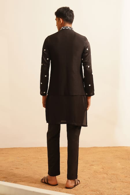 Shop Shreyansh Designs Black Silk Sequins, Beads Embellished Bundi Kurta Set at Aza Fashions Shop_Shreyansh Designs_Black Silk Sequins, Beads Embellished Bundi Kurta Set _at_Aza_Fashions