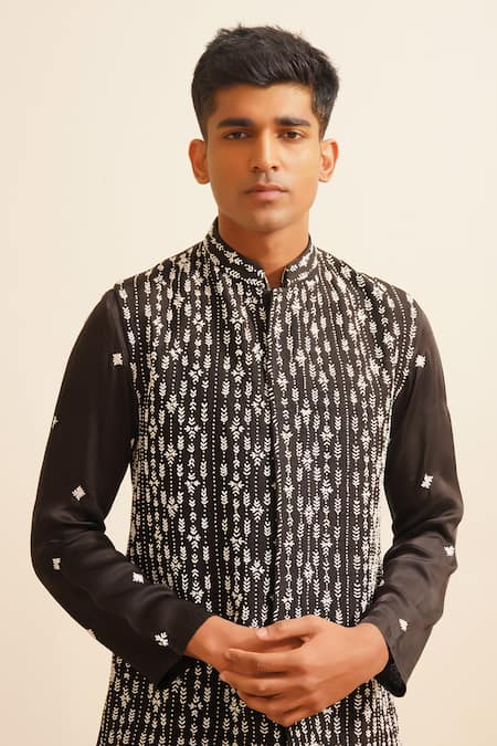 Shop Shreyansh Designs Black Silk Sequins, Beads Embellished Bundi Kurta Set Shop_Shreyansh Designs_Black Silk Sequins, Beads Embellished Bundi Kurta Set