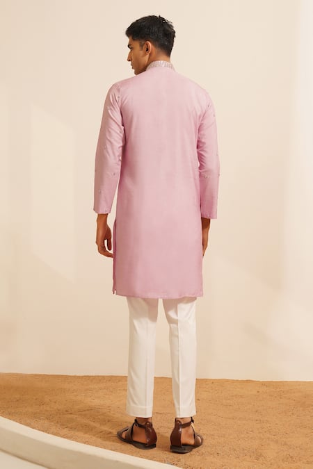 Shop_Shreyansh Designs_Purple Chanderi Silk Sequins, Beads Gireesh Embellished Border Kurta With Pant _at_Aza_Fashions