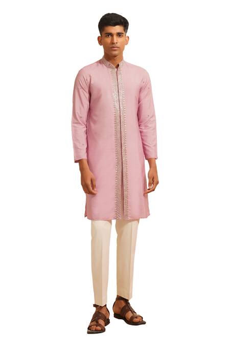 Buy_Shreyansh Designs_Purple Chanderi Silk Sequins, Beads Gireesh Embellished Border Kurta With Pant _Online_at_Aza_Fashions