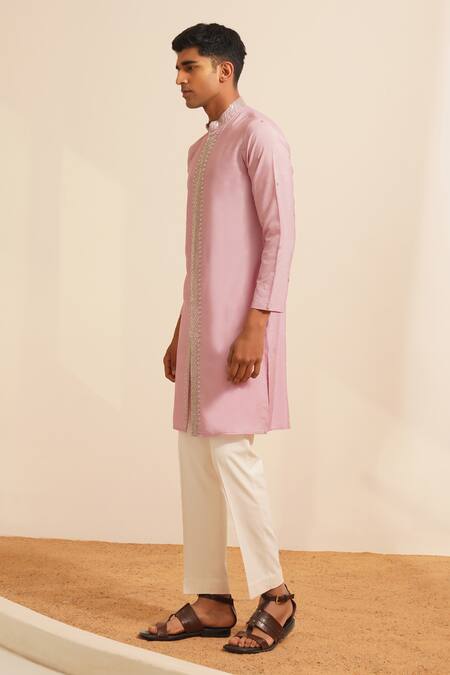 Shreyansh Designs_Purple Chanderi Silk Sequins, Beads Gireesh Embellished Border Kurta With Pant _at_Aza_Fashions