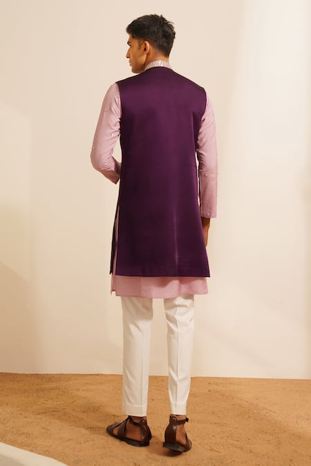 Shop Shreyansh Designs Purple Padma Silk Embellished Bead Geometric Bundi Kurta Set at Aza Fashions Shop_Shreyansh Designs_Purple Padma Silk Embellished Bead Geometric Bundi Kurta Set _at_Aza_Fashions