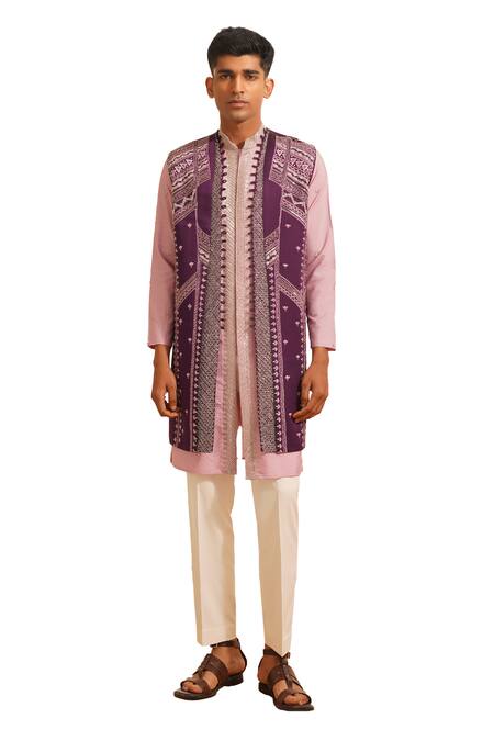 Buy Shreyansh Designs Purple Padma Silk Embellished Bead Geometric Bundi Kurta Set Online at Aza Fashions Buy_Shreyansh Designs_Purple Padma Silk Embellished Bead Geometric Bundi Kurta Set _Online_at_Aza_Fashions