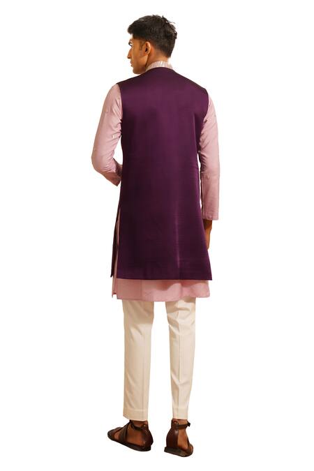 Shop Shreyansh Designs Purple Padma Silk Embellished Bead Geometric Bundi Kurta Set Online at Aza Fashions Shop_Shreyansh Designs_Purple Padma Silk Embellished Bead Geometric Bundi Kurta Set _Online_at_Aza_Fashions