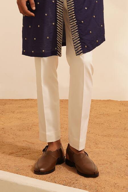 Shreyansh Designs_Blue Silk, Mihir Vine Embellished Border Kurta With Pant _Online_at_Aza_Fashions