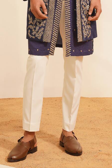 Shreyansh Designs Blue Padma Silk Embellished Bead Floral Vine Embroidered Bundi Kurta Set Online at Aza Fashions Shreyansh Designs_Blue Padma Silk Embellished Bead Floral Vine Embroidered Bundi Kurta Set _Online_at_Aza_Fashions