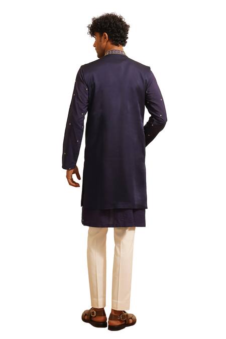 Shop Shreyansh Designs Blue Padma Silk Embellished Bead Floral Vine Embroidered Bundi Kurta Set Online at Aza Fashions Shop_Shreyansh Designs_Blue Padma Silk Embellished Bead Floral Vine Embroidered Bundi Kurta Set _Online_at_Aza_Fashions