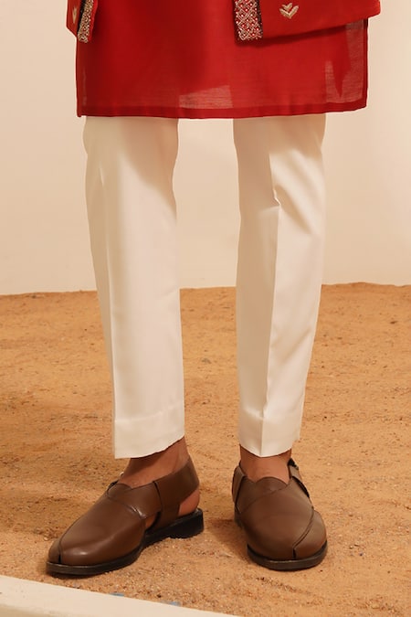 Shreyansh Designs Red Padma Silk Embroidered Zardozi Bundi Kurta Set Online at Aza Fashions Shreyansh Designs_Red Padma Silk Embroidered Zardozi Bundi Kurta Set _Online_at_Aza_Fashions