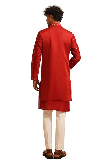 Shop Shreyansh Designs Red Padma Silk Embroidered Zardozi Bundi Kurta Set Online at Aza Fashions Shop_Shreyansh Designs_Red Padma Silk Embroidered Zardozi Bundi Kurta Set _Online_at_Aza_Fashions