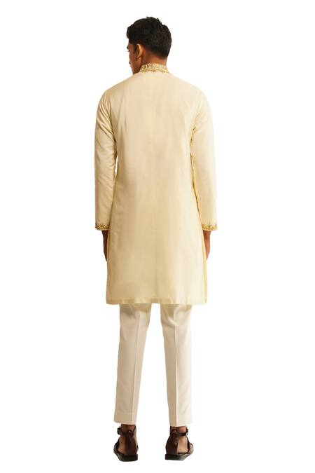 Shop Shreyansh Designs Off White Chanderi Silk Embroidery, Sequins Ekansh Zari Kurta With Pant Online at Aza Fashions Shop_Shreyansh Designs_Off White Chanderi Silk Embroidery, Sequins Ekansh Zari Kurta With Pant _Online_at_Aza_Fashions