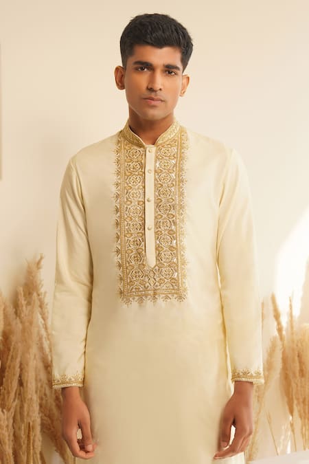 Buy Shreyansh Designs Off White Chanderi Silk Embroidery, Sequins Ekansh Zari Kurta With Pant Buy_Shreyansh Designs_Off White Chanderi Silk Embroidery, Sequins Ekansh Zari Kurta With Pant