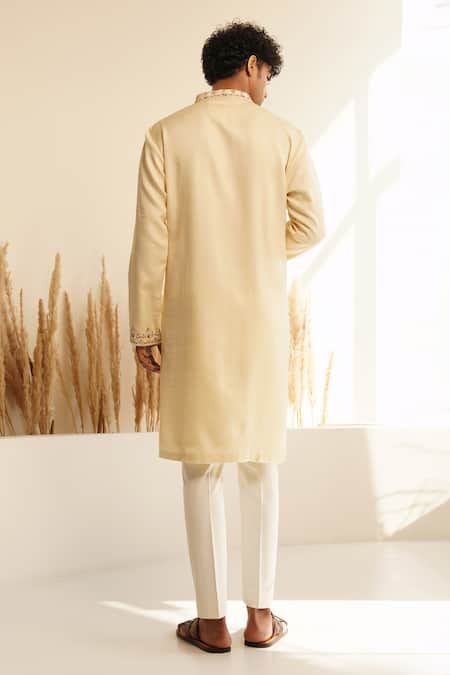 Shop Shreyansh Designs White Chanderi Silk Sequins, Zari, Ojas Geometric Embroidered Kurta With Pant at Aza Fashions Shop_Shreyansh Designs_White Chanderi Silk Sequins, Zari, Ojas Geometric Embroidered Kurta With Pant _at_Aza_Fashions