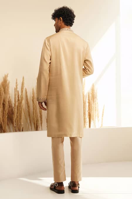Shop Shreyansh Designs Beige Chanderi Silk Beads, Sequins, Urjit Embellished Floral Kurta With Pant at Aza Fashions Shop_Shreyansh Designs_Beige Chanderi Silk Beads, Sequins, Urjit Embellished Floral Kurta With Pant _at_Aza_Fashions