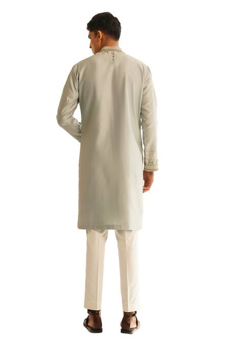 Shreyansh Designs Blue Silk, Vyom Floral Vine Embroidered Kurta With Pant at Aza Fashions Shreyansh Designs_Blue Silk, Vyom Floral Vine Embroidered Kurta With Pant _at_Aza_Fashions